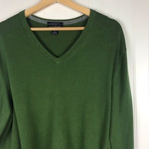 Lands End Green Men’s V-Neck Supima Cotton Sweater